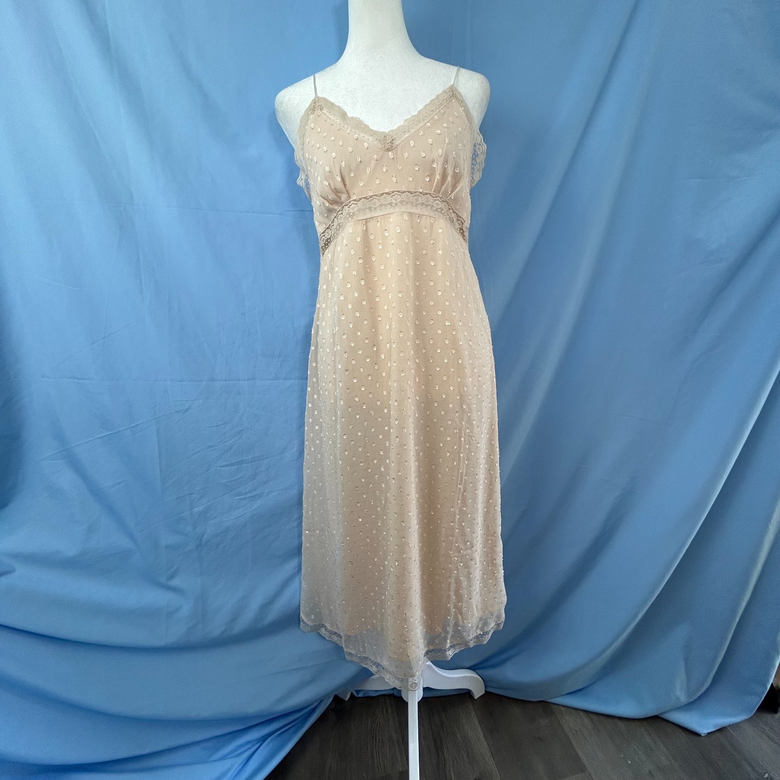 Band Of The Free Slip Dress Womens XS Ivory Swiss Dot Lace Trim Adjustable Strap