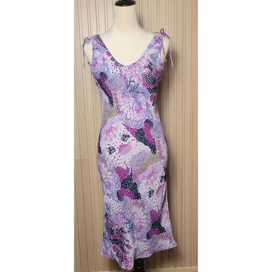 Jonathan Martin Purple Mosaic Print Tie Shoulder V-Neck Midi Dress Size S
