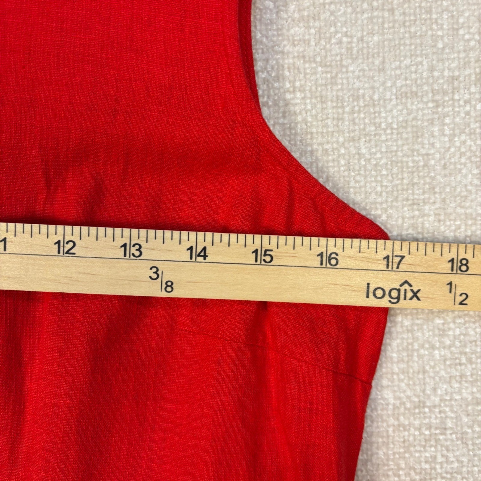 Coldwater Creek Size P8 Red Linen Blend Embroidered Beaded Sheath Midi Dress