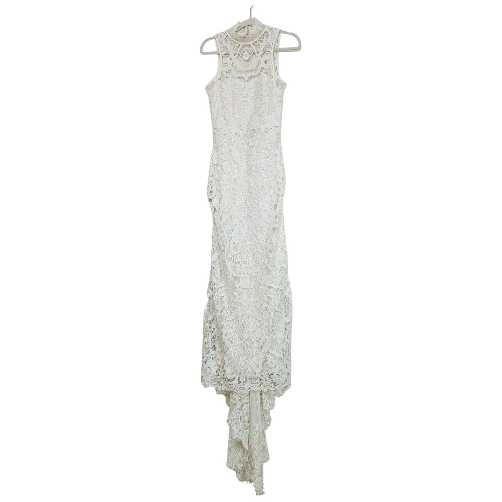 Spell Bride Edie Lace Maxi Gown Size XS High Neck Open Back Bridal Dress Train