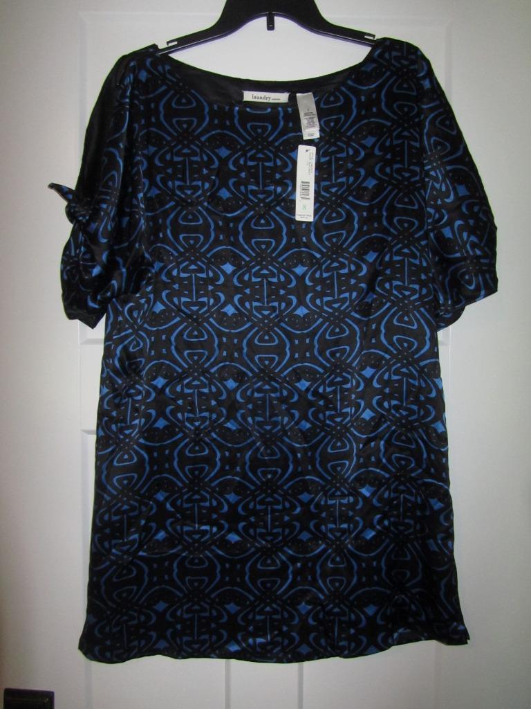 Laundry by Design Silk Black Cobalt Slit Short Sleeve Shift Dress sz. 8 NEW $255
