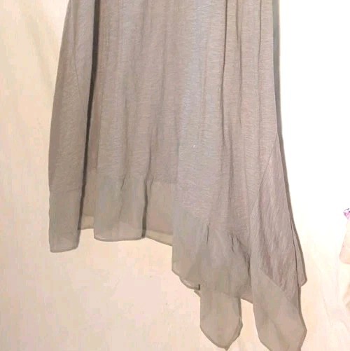 NWT Philosophy Sz L Light Brown Heathered 100% Cotton Knit Asym Chiffon-Hem