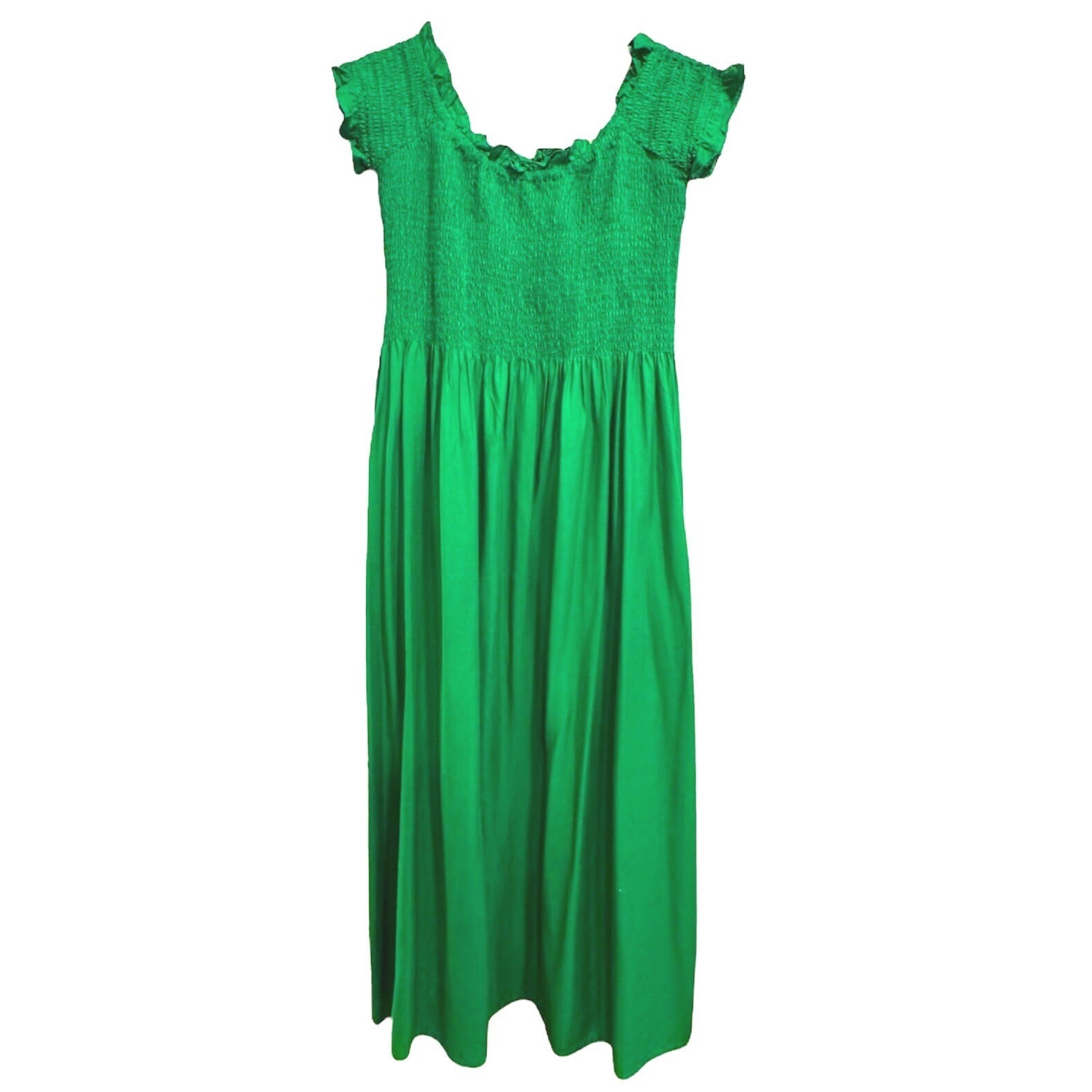 Bardot Cindy Off The Shoulder Dress Green Size 12 XL Smocked Midi Viscose Preppy