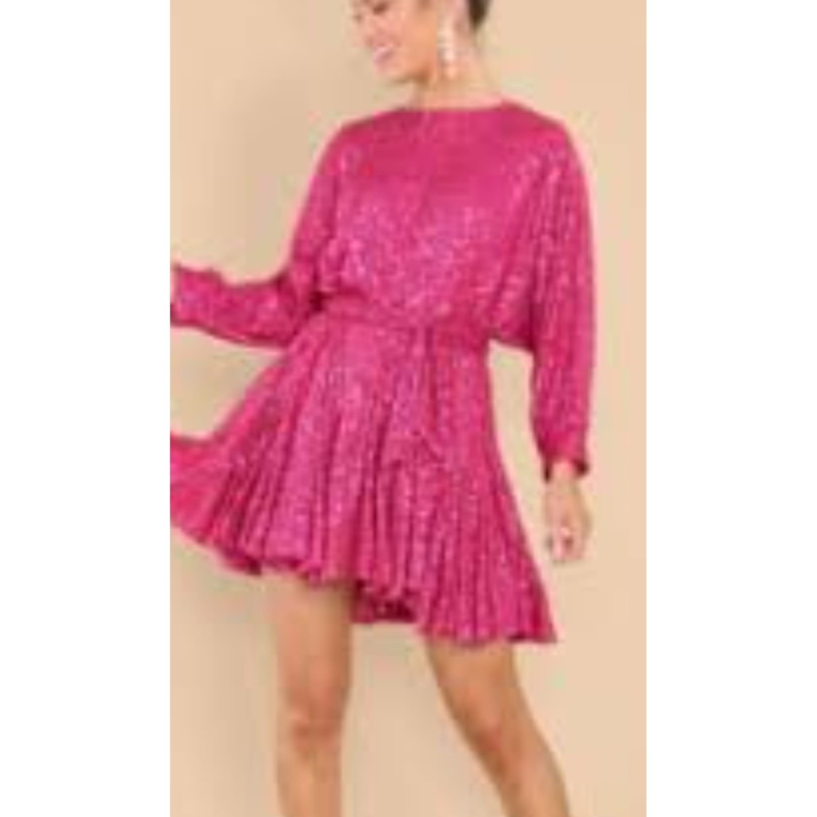Aakaa Womens Pink Sequin Tie Waist Mini Dress 3/4 Party Cocktail NWT (24)