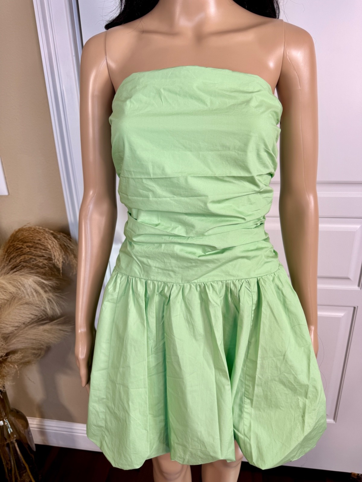 MINT COLORED STRAPLESS DROP WAIST BUBBLE HEM MINI DRESS WITH POCKETS – NWT