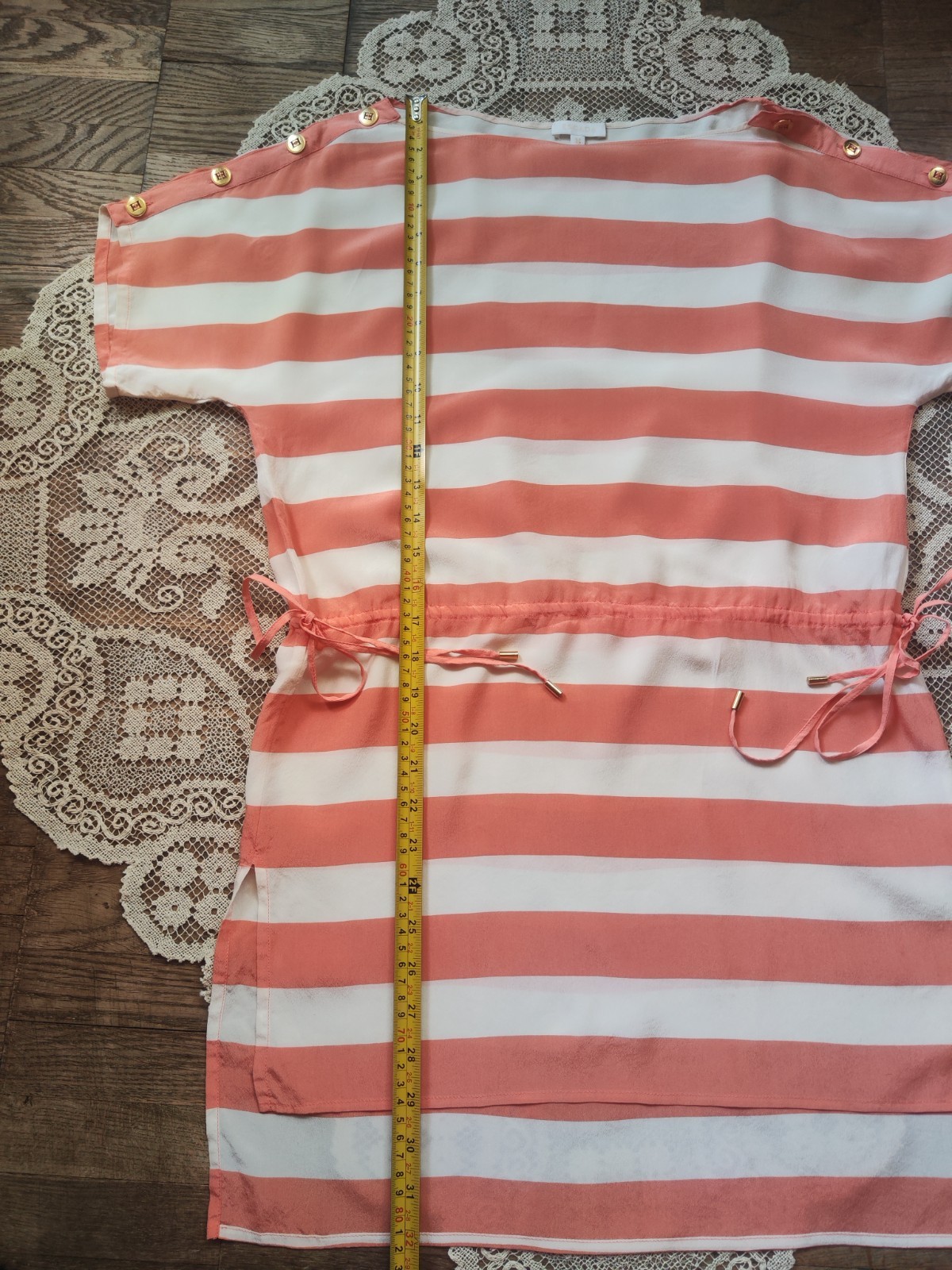 ESCADA Silk Striped Tunic Dress Sz 34 Fits S Pink White Petite Short