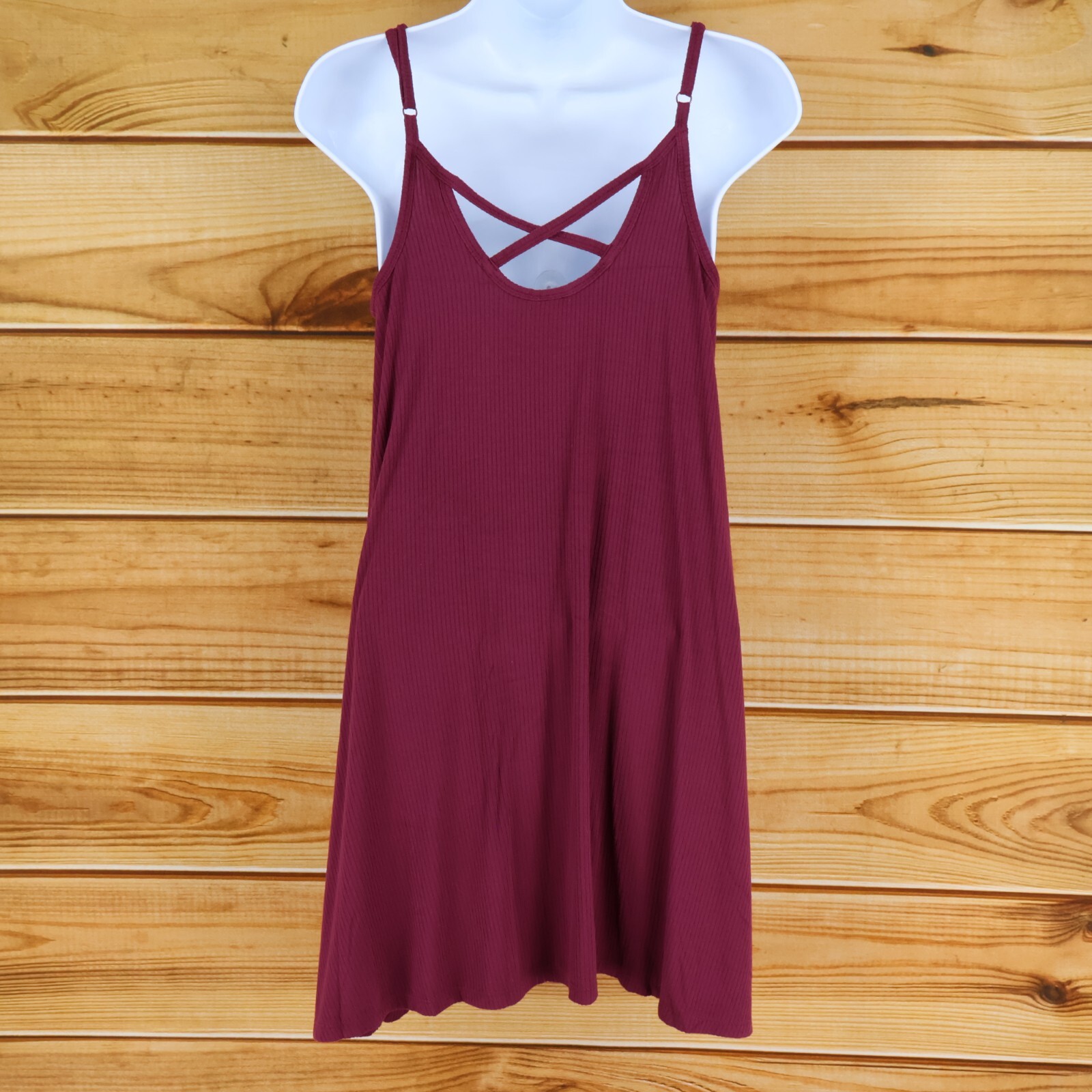 Mossimo Ribbed Sundress Womens Sz XS Maroon Adjustable Straps Stretch Loose Fit