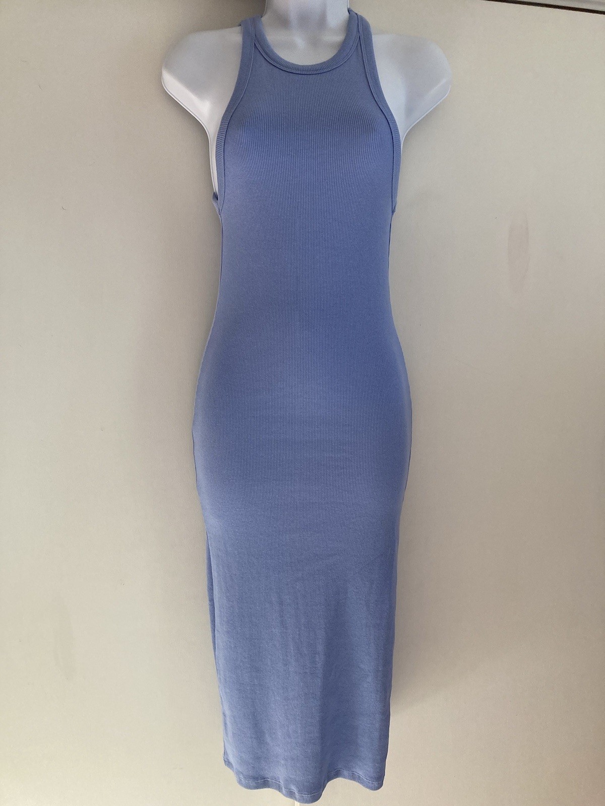 Zara Periwinkle Blue Ribbed Stretch Bodycon Contour Midi Tank Dress, NWT Sz M
