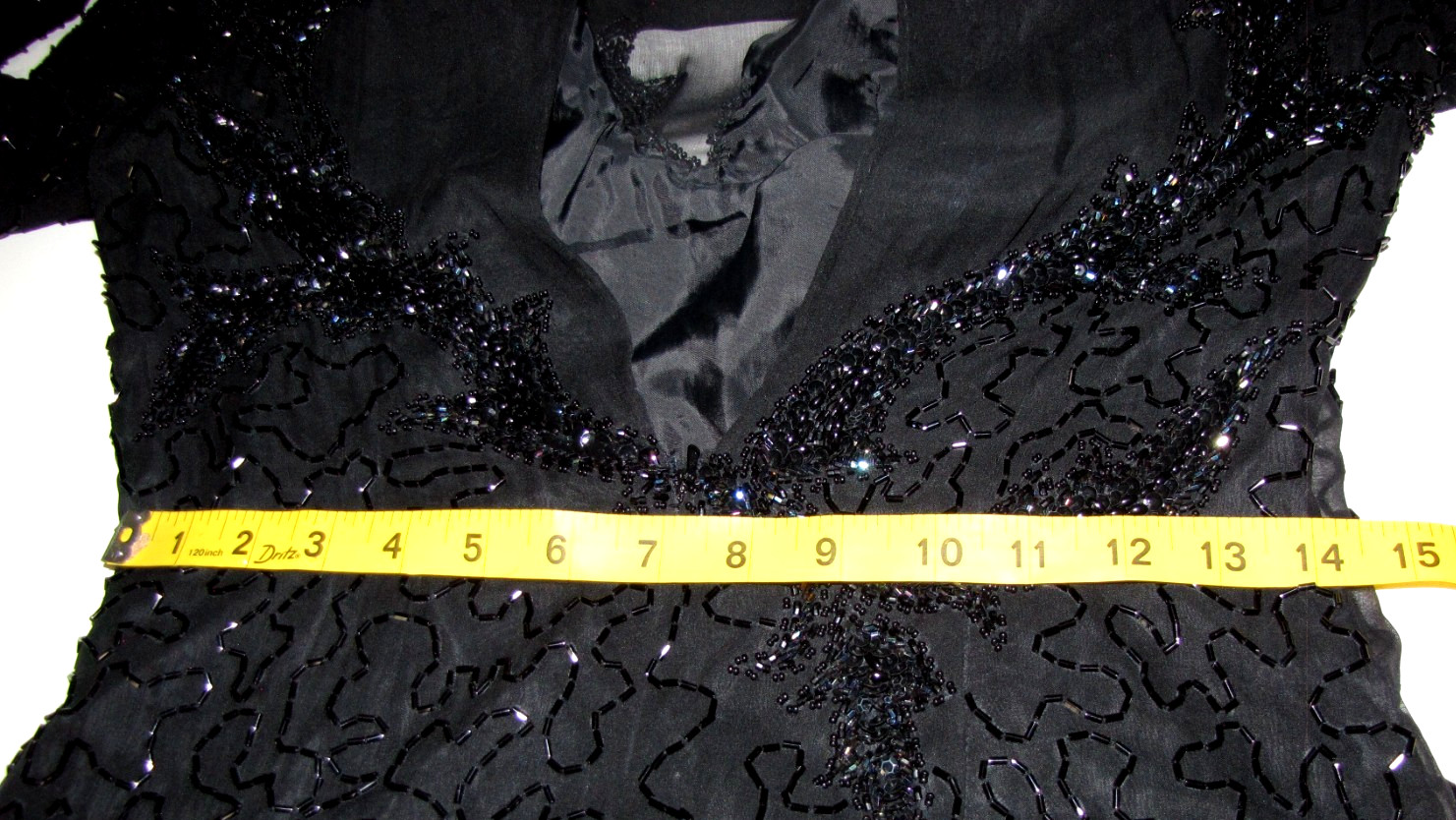 Vtg AJ. BARI Beaded & Sequin Silk Black Formal Maxi Gown Diagonal-hem Wm. 10