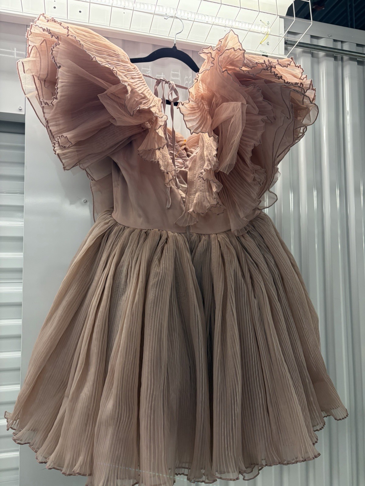 Akira Fit & Flare Ruffle Pleated Layered V-Neck Dress Pink L Party
