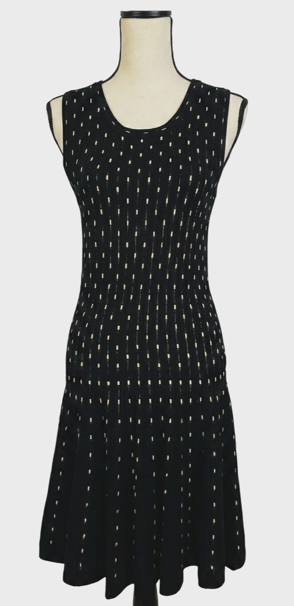 John + Jenn Black Ribbed Sleeveless Fit Flare Skater Dress Sz S Textured Dashed
