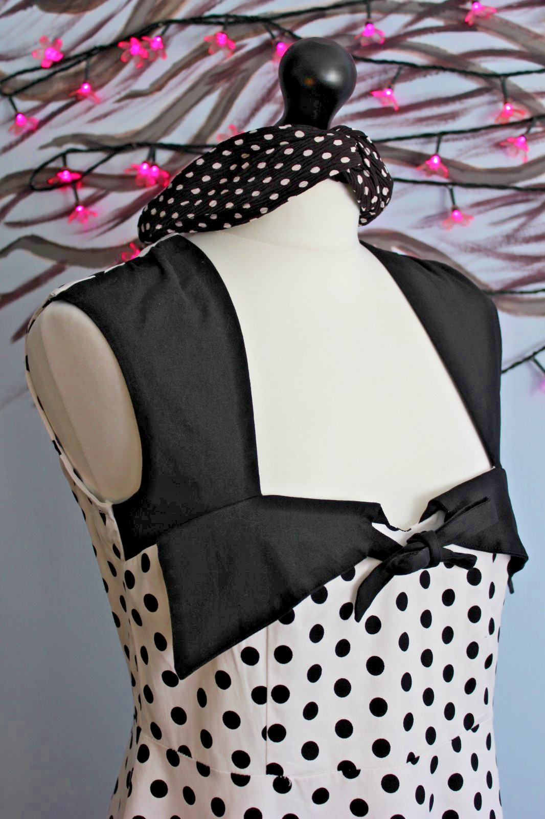 Polka Dot Cotton Sundress 1950s Betty Boop Style with Headband size 10