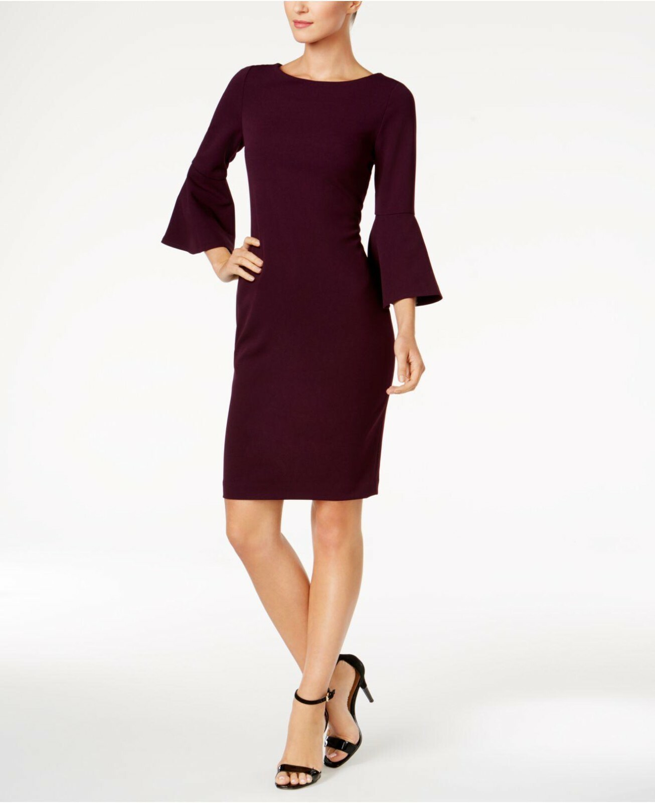 CALVIN KLEIN Petite Scuba Crepe 3/4 Bell-Sleeve Sheath Mini Dress, 2P Purple