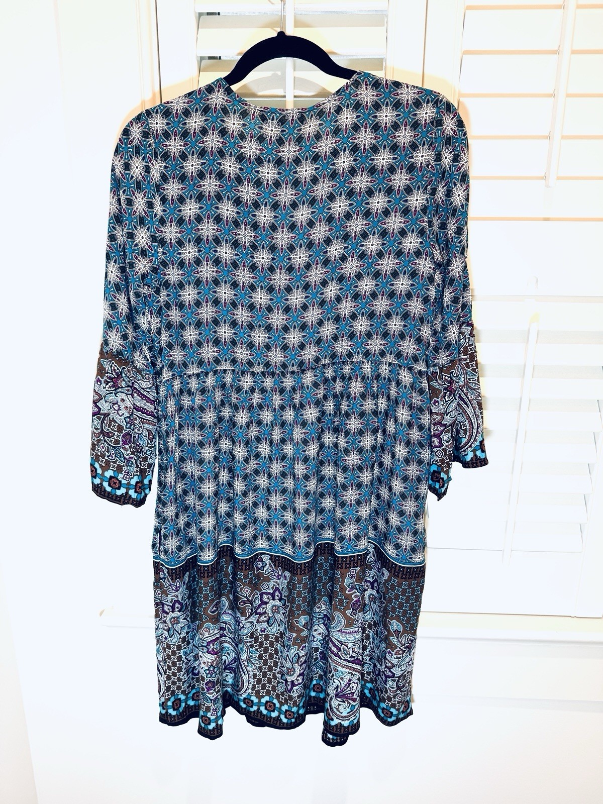 Suzanne Betro Boho Dress Size L Teal Colorful Pockets Women NWT