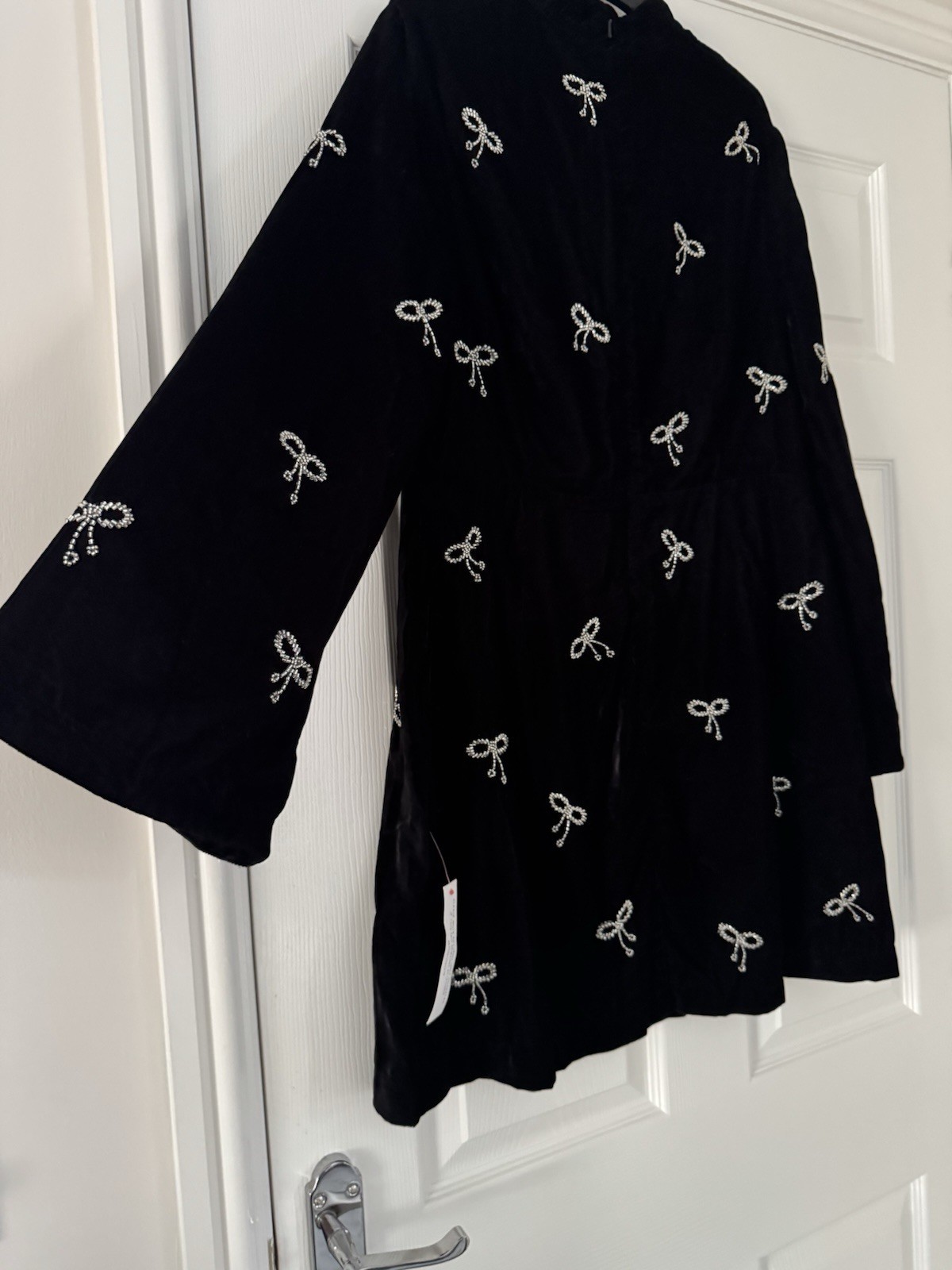 New with Tags Monsoon Black Velvet Feel Sequinned Bow Dress UK 14 RRP £125