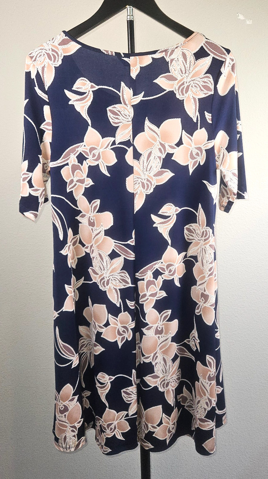 SJS Womens Medium Navy Floral Dress Flower A-Line Swing Stretch Casual