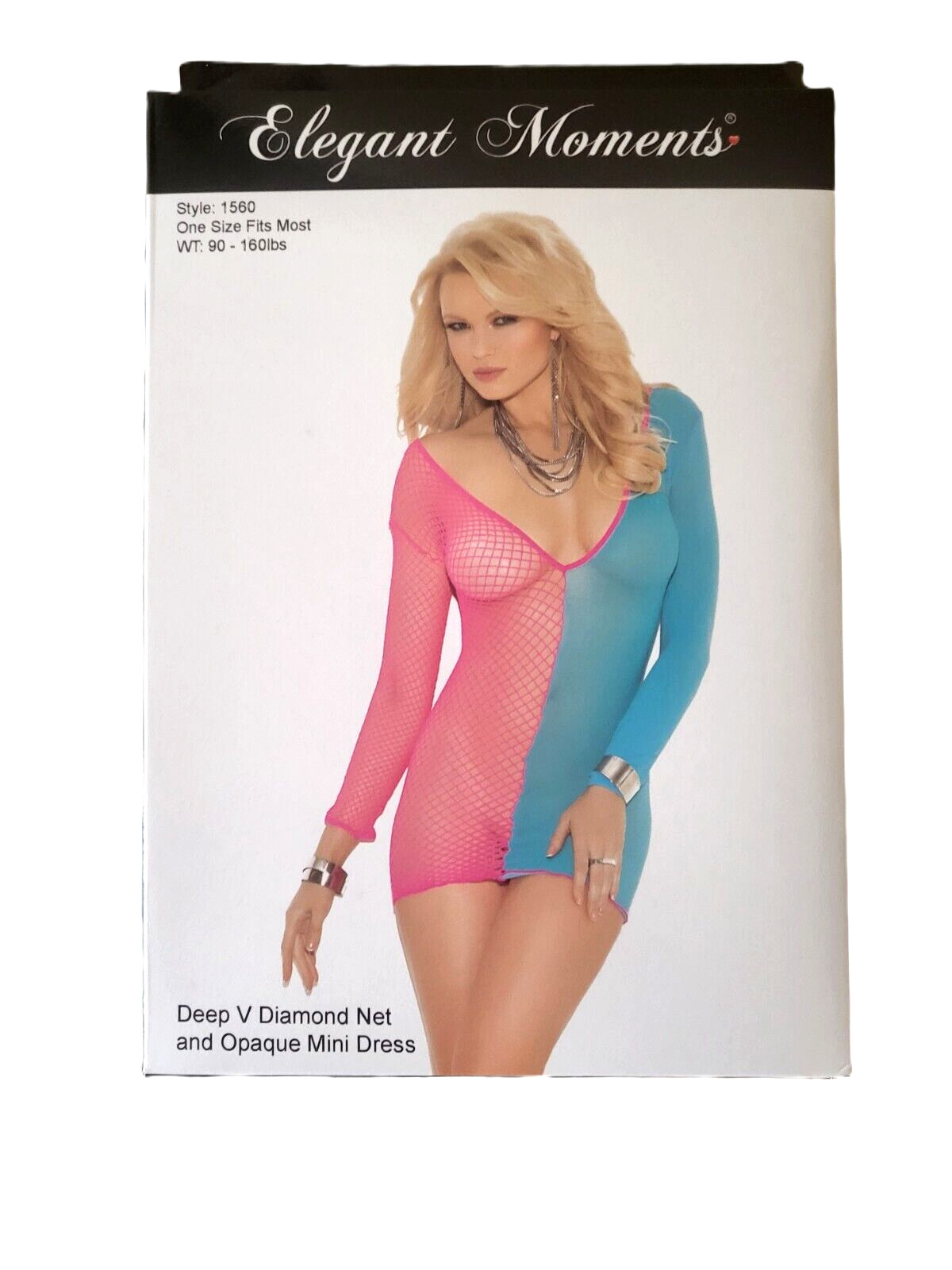 One Size Elegant Moments Deep V Diamond Net and Opaque Mini Dress 1560