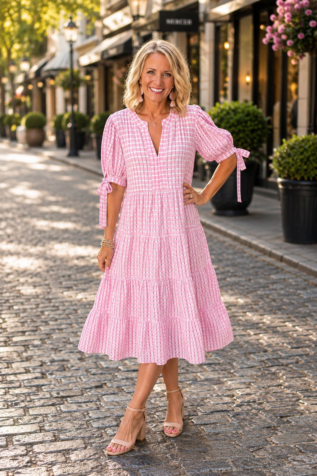 Fantastic Fawn Women’s Pink Gingham Midi Dress Size Large
