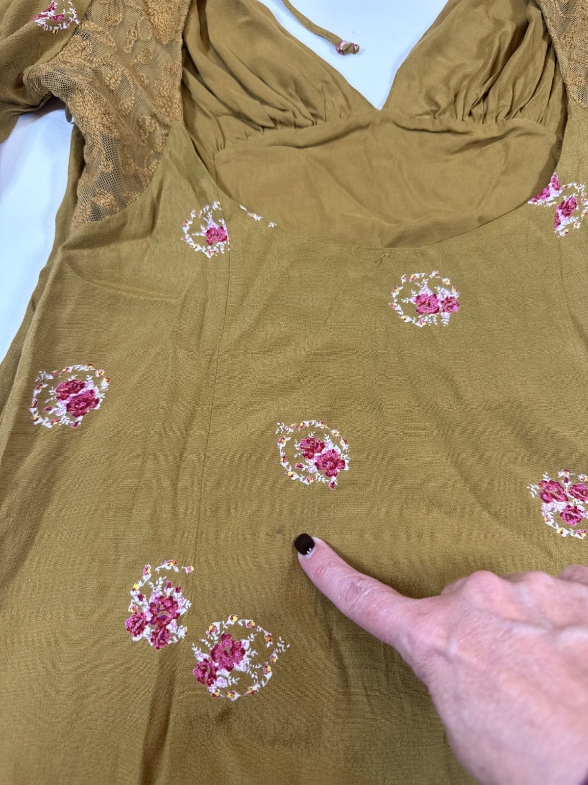 Free People Mockingbird Mini Dress Clove Comb sz 8 embroidered viscose (R426)