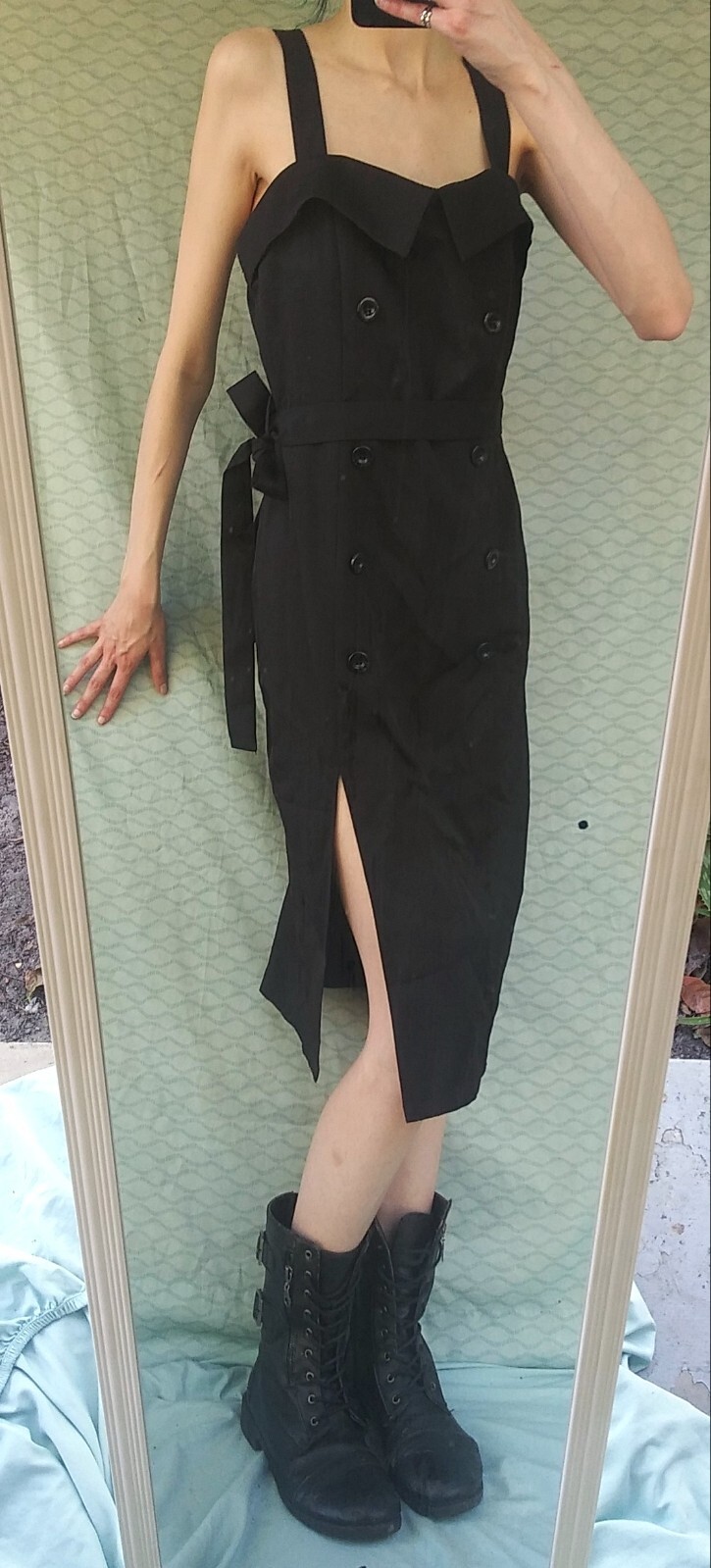 Black Sailor Dress Slit – Size Small – with Ribbon Sash Buttons Women’s zip back