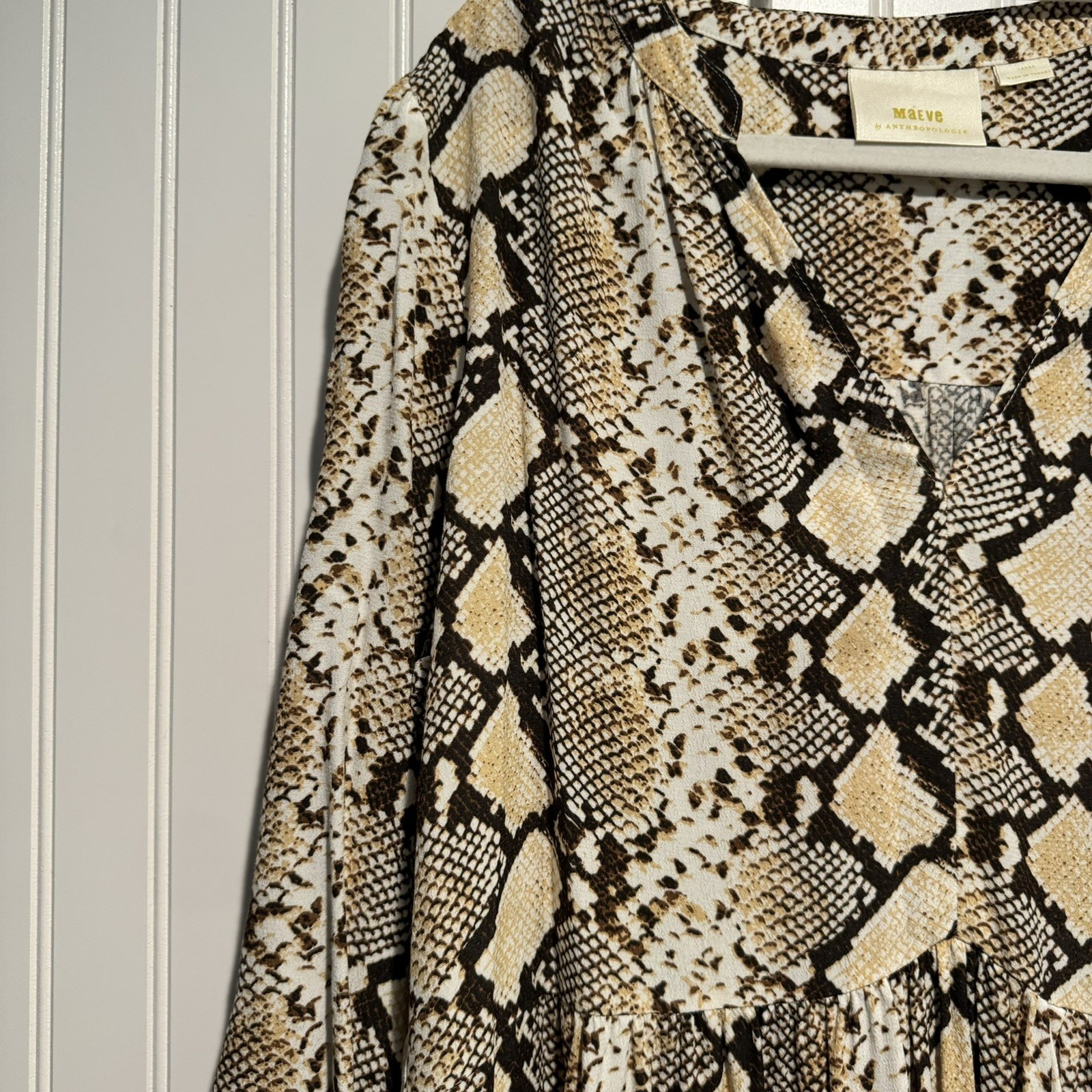 Anthropologie Maeve Juno Python Snake Print Dress Boho Size Large