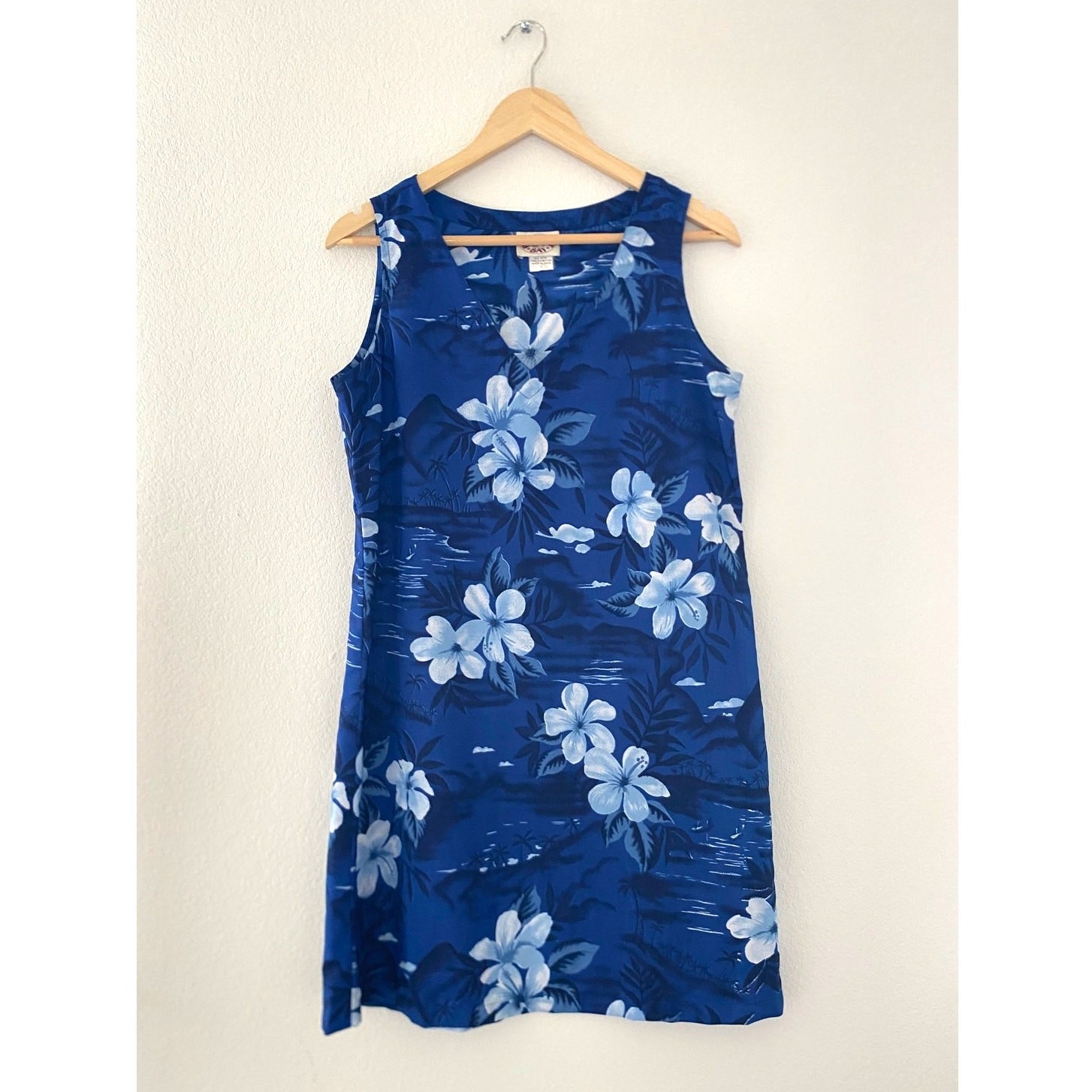 Vintage Peppermint Bay Blue Hawaiian Tropical Floral Mini Dress Size L