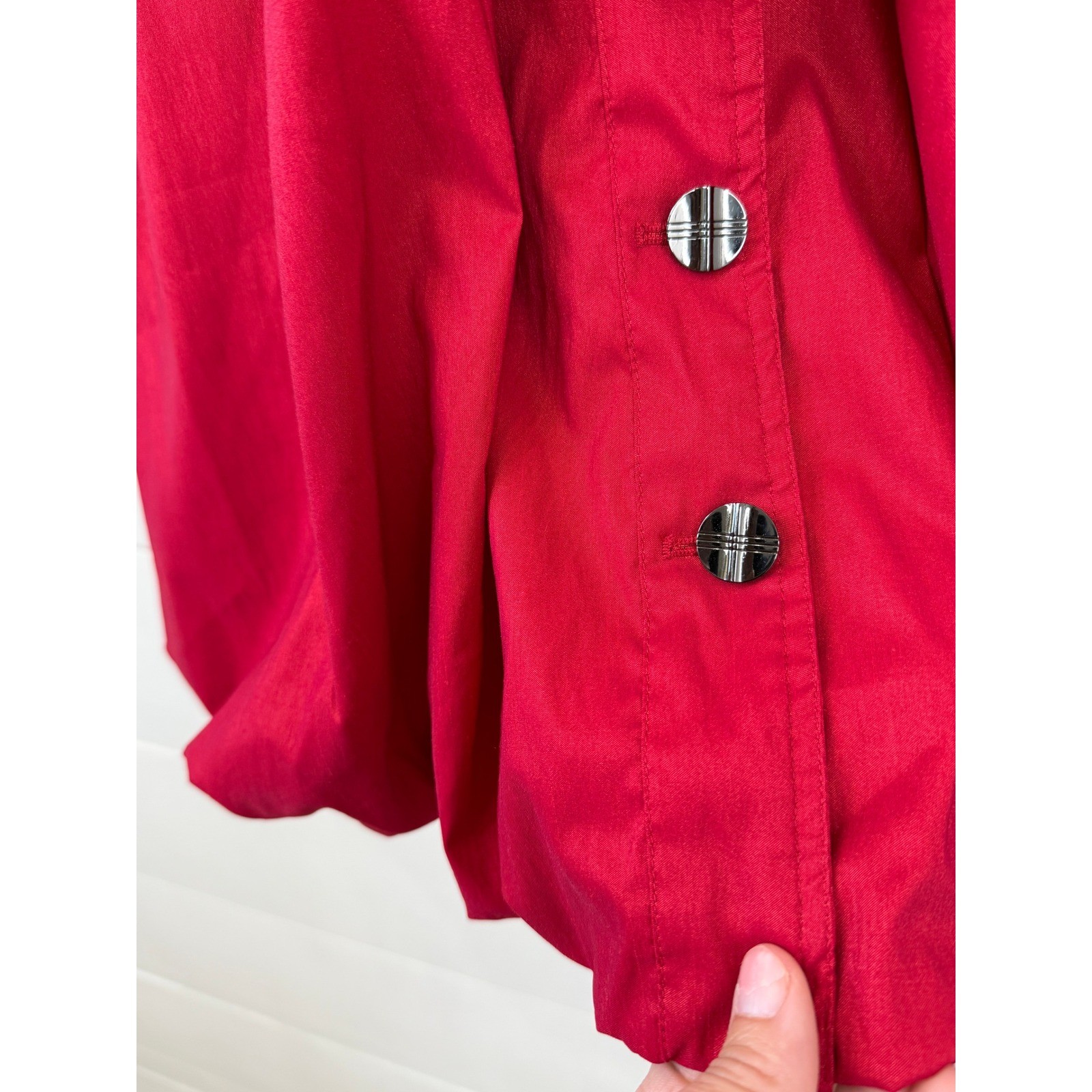 Samuel Dong Red Sculptural Ruffle Bubble Hem Dress Bow Pockets Size M