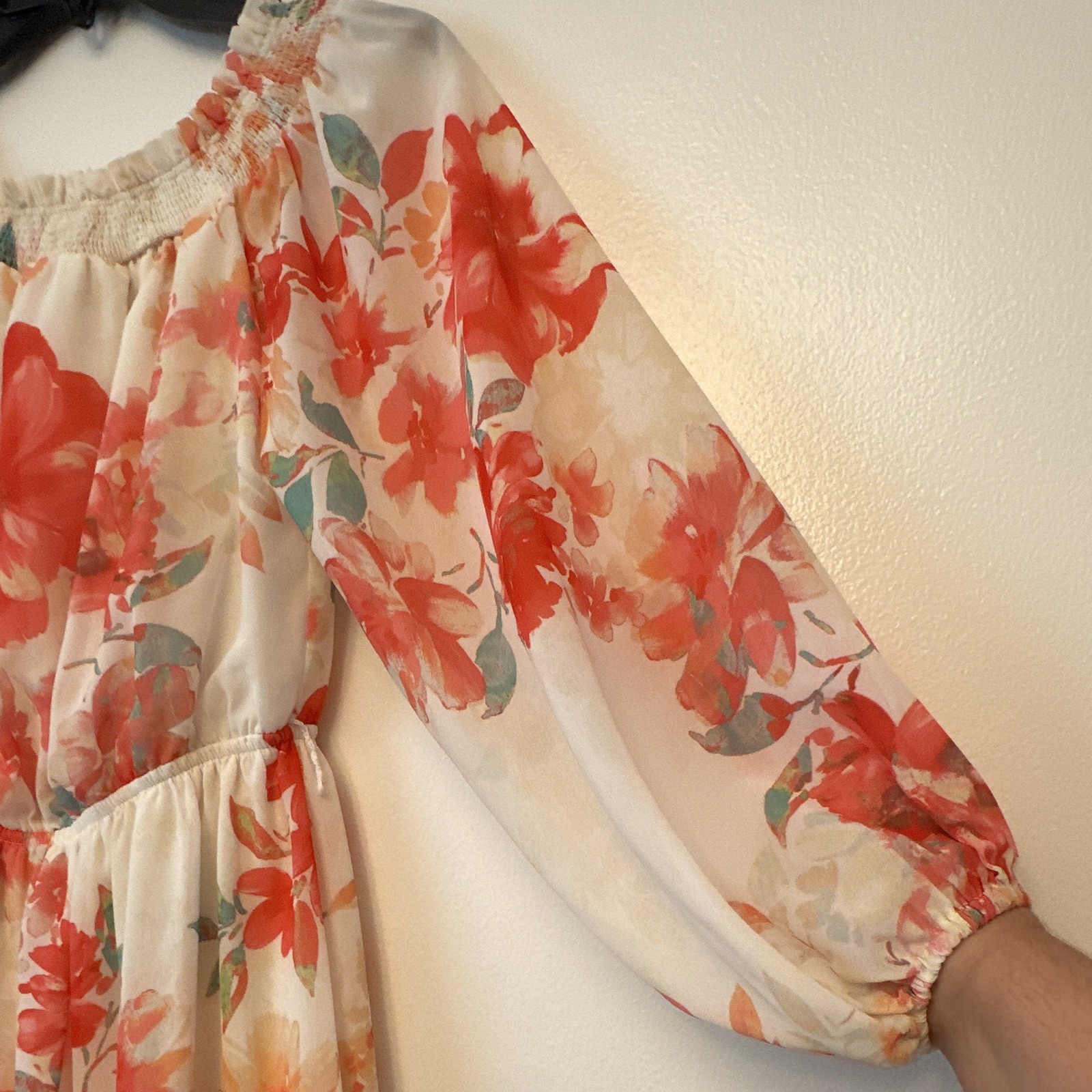Flying Tomato Floral Off Shoulder Ruffle Lined Chiffon Mini Dress L 3/4