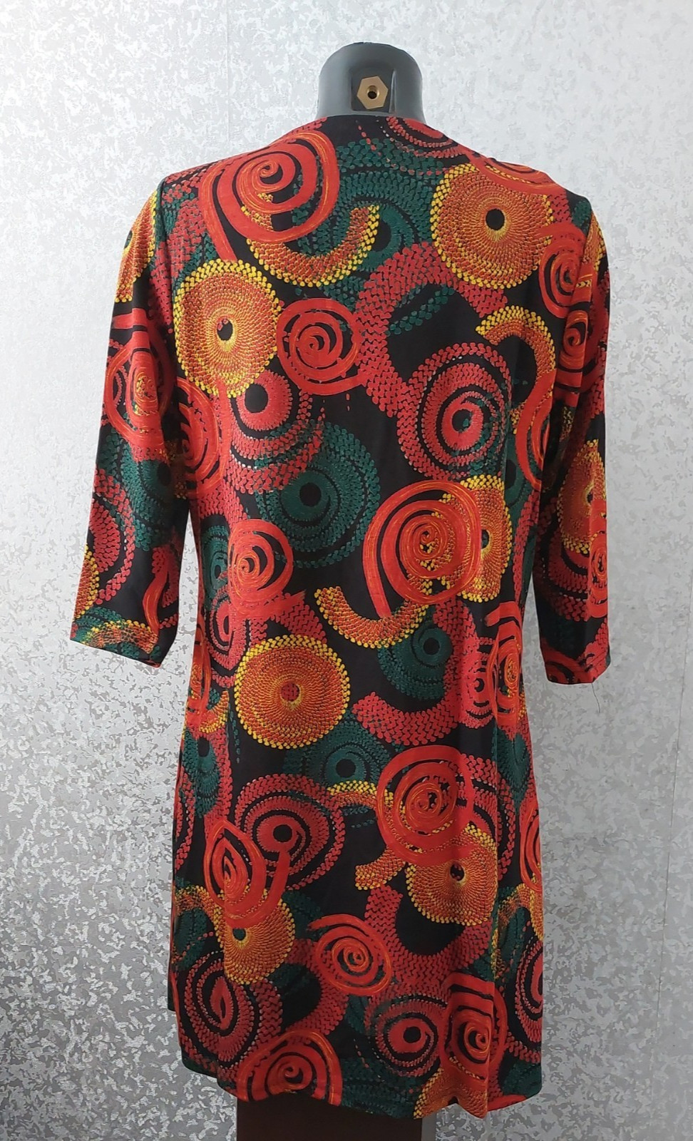 Izabel London Circular Patterns Print 3/4 Sleeve Short Shift Dress UK12 EU40 NEW