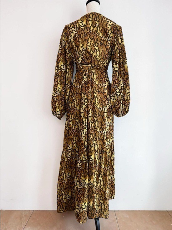 Anthropologie Carolina K Leopard Print Saffron Wrap Maxi Dress Sz Large