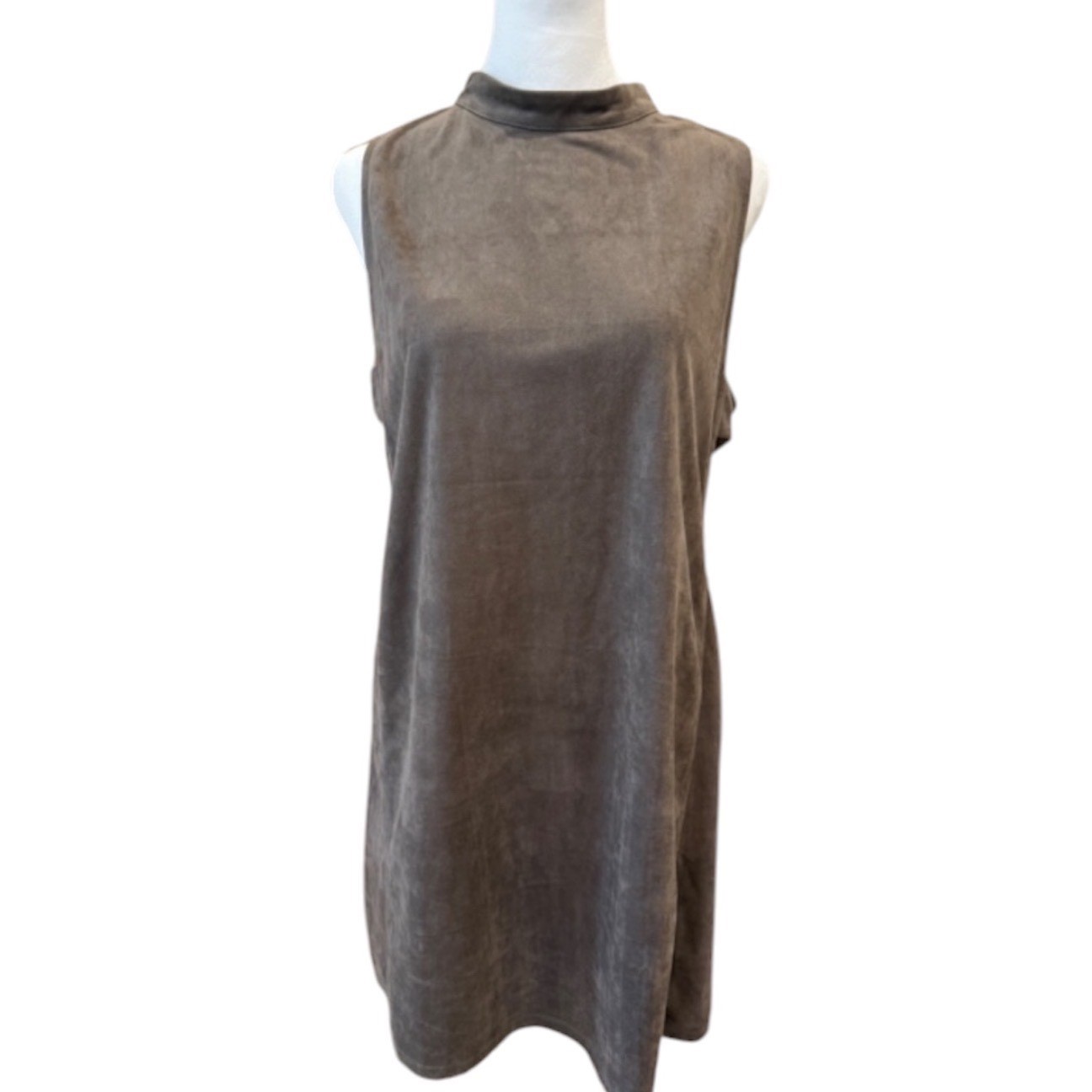 Ontwelth Faux Suede Mock Neck Sleeveless Shift Dress Taupe Brown Womens Large