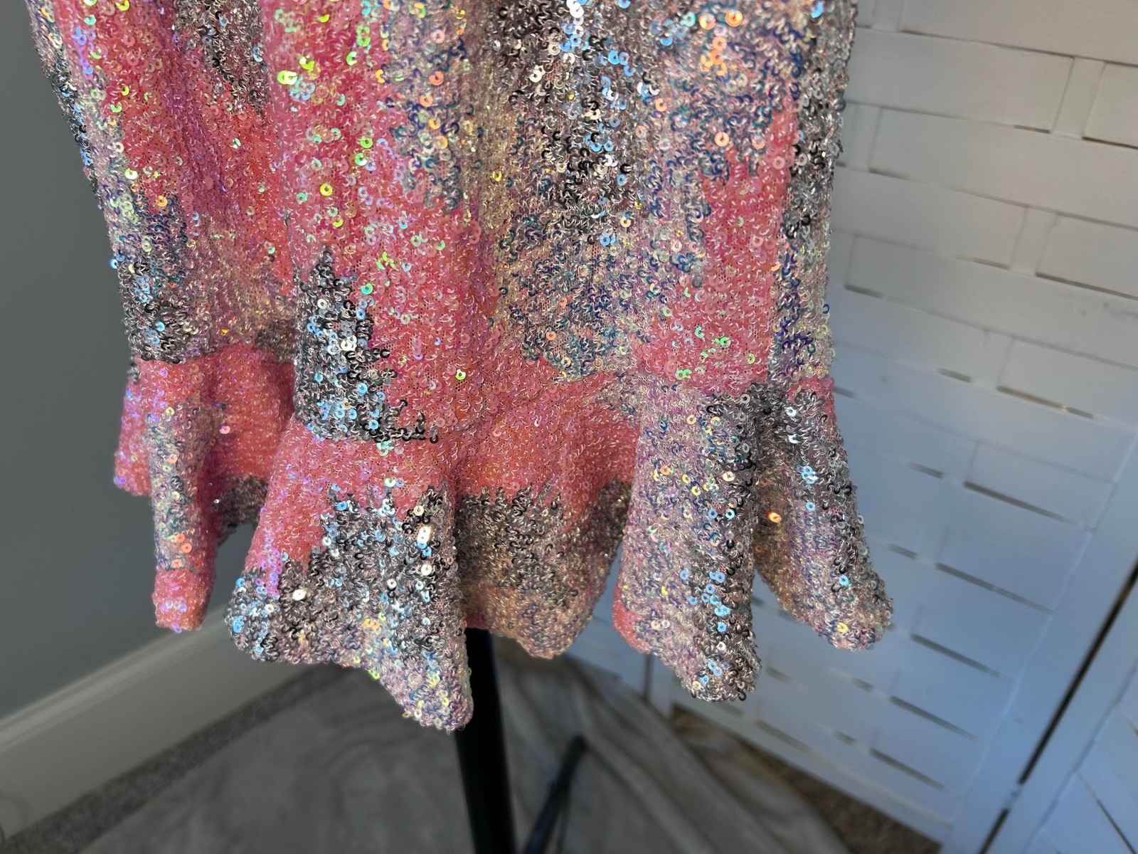 Selfie Leslie Take Note Cami Strap Sequin Mini Dress in Peach and Silver