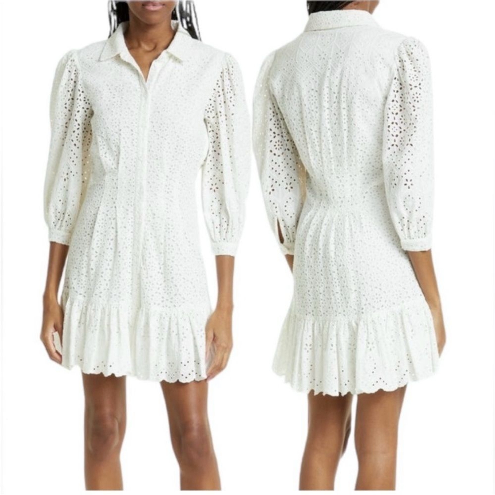 Veronica Beard Kylan Eyelet Lace Cotton Long Sleeve White Costal Resort Size 6