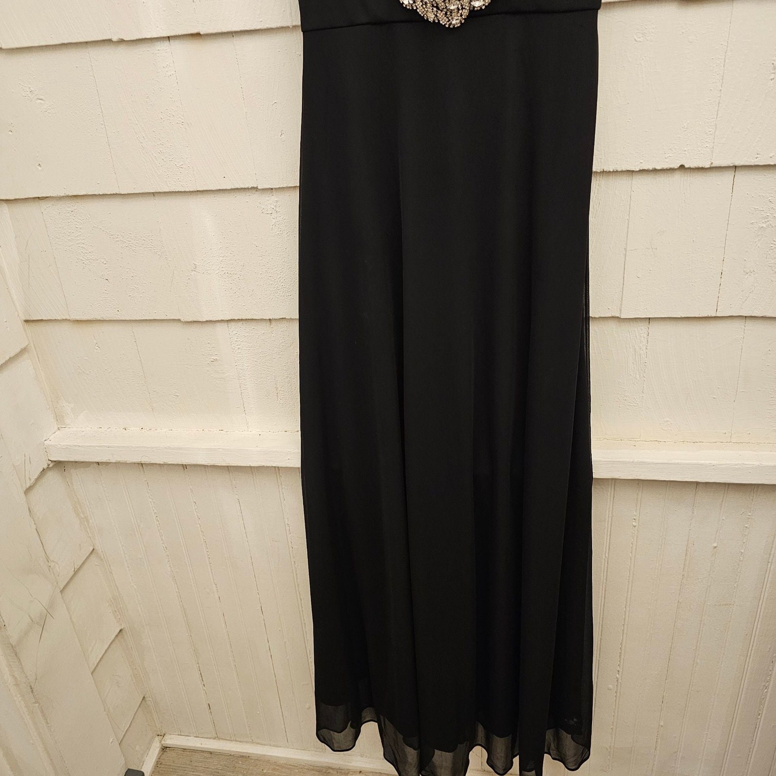 Cinderella Black Formal Gown Maxi Dress Rhinestone Empire Waist Spaghetti Strap