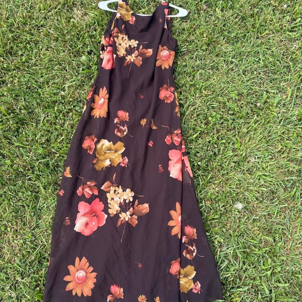 Vintage Casual Corner Floral Maxi Dress Brown Size 12