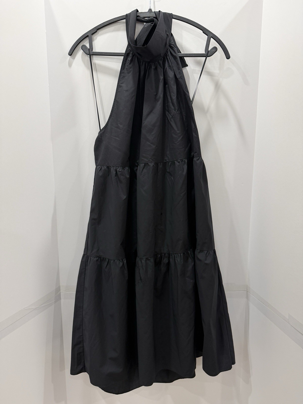 NWT Theory Halter Tie Mini Dress Black Soft Lawn Sz Medium M0504629 $385