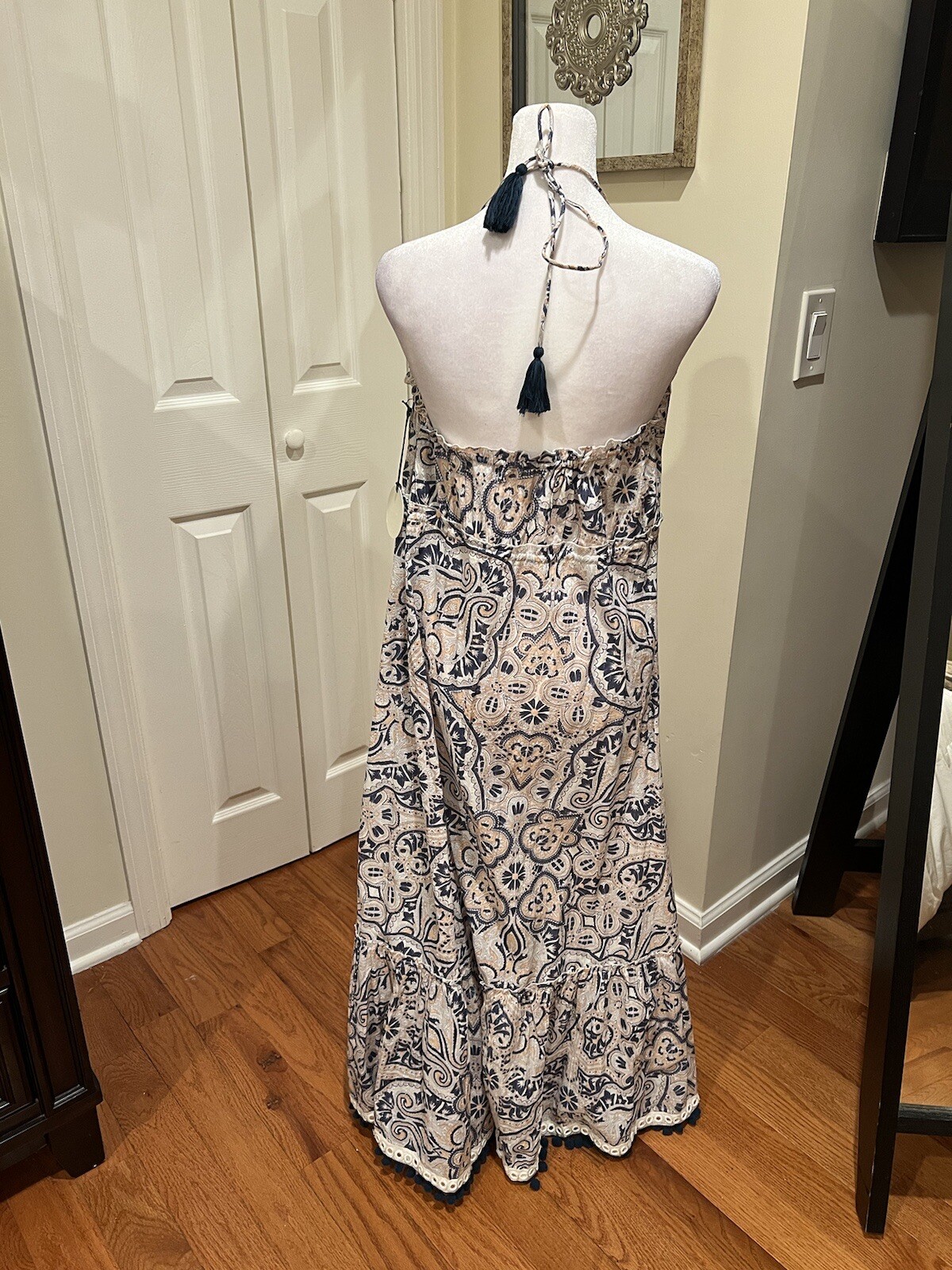 Revolve Tularosa Cecily Pom Pom Halter Maxi Dress S NWT Textile Print