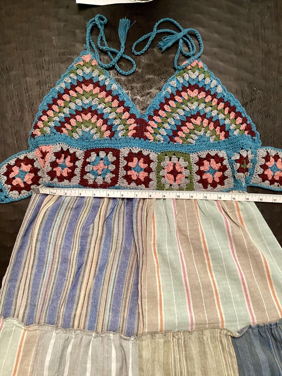 Artisan Boho Crochet Patchwork Maxi Dress Halter Flowy Summer M L NWT