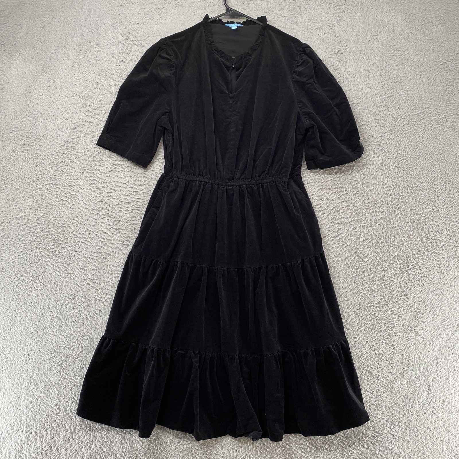 Draper James RSVP Dress Womens XL Black Corduroy Fit Flare Puff Sleeve Midi