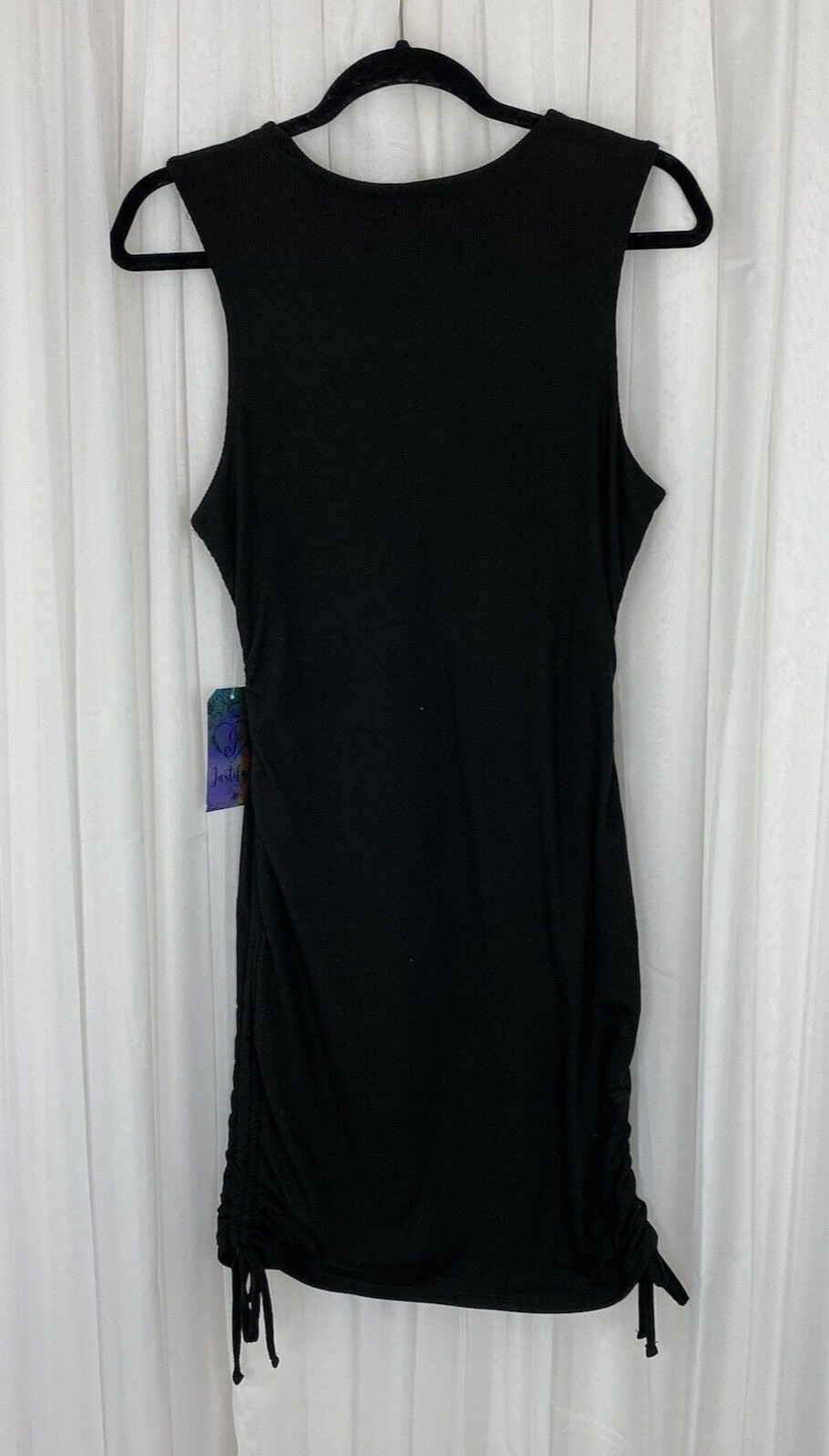 Justify Junior Women Size L Black Sleeveless Ribbed Knit Dress Ruched Sides New