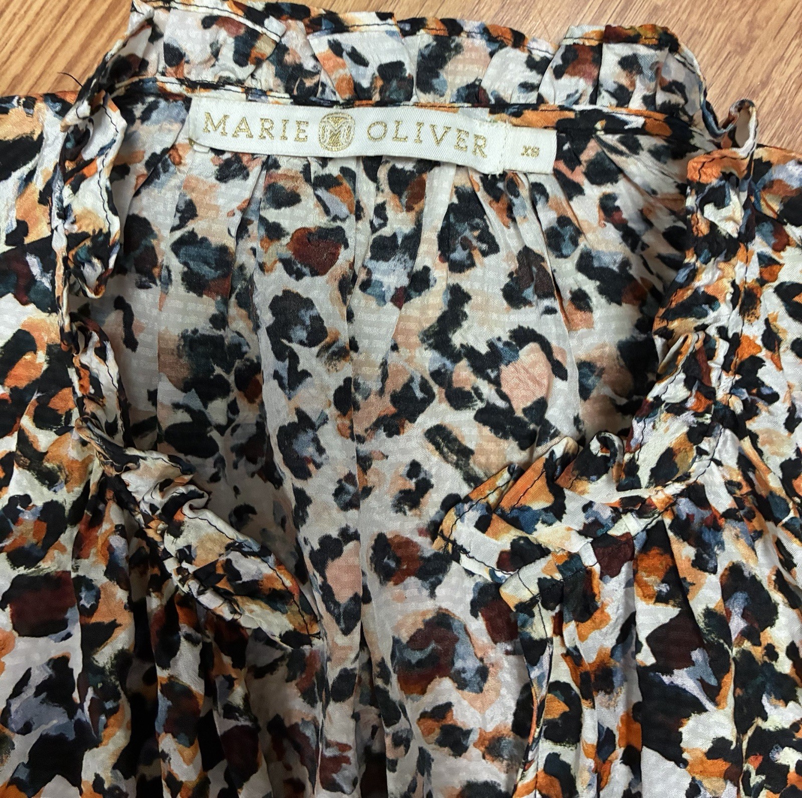 Marie Oliver Leopard Ruffle Tiered Mini Dress XS Animal Print Long Sleeve V-Neck
