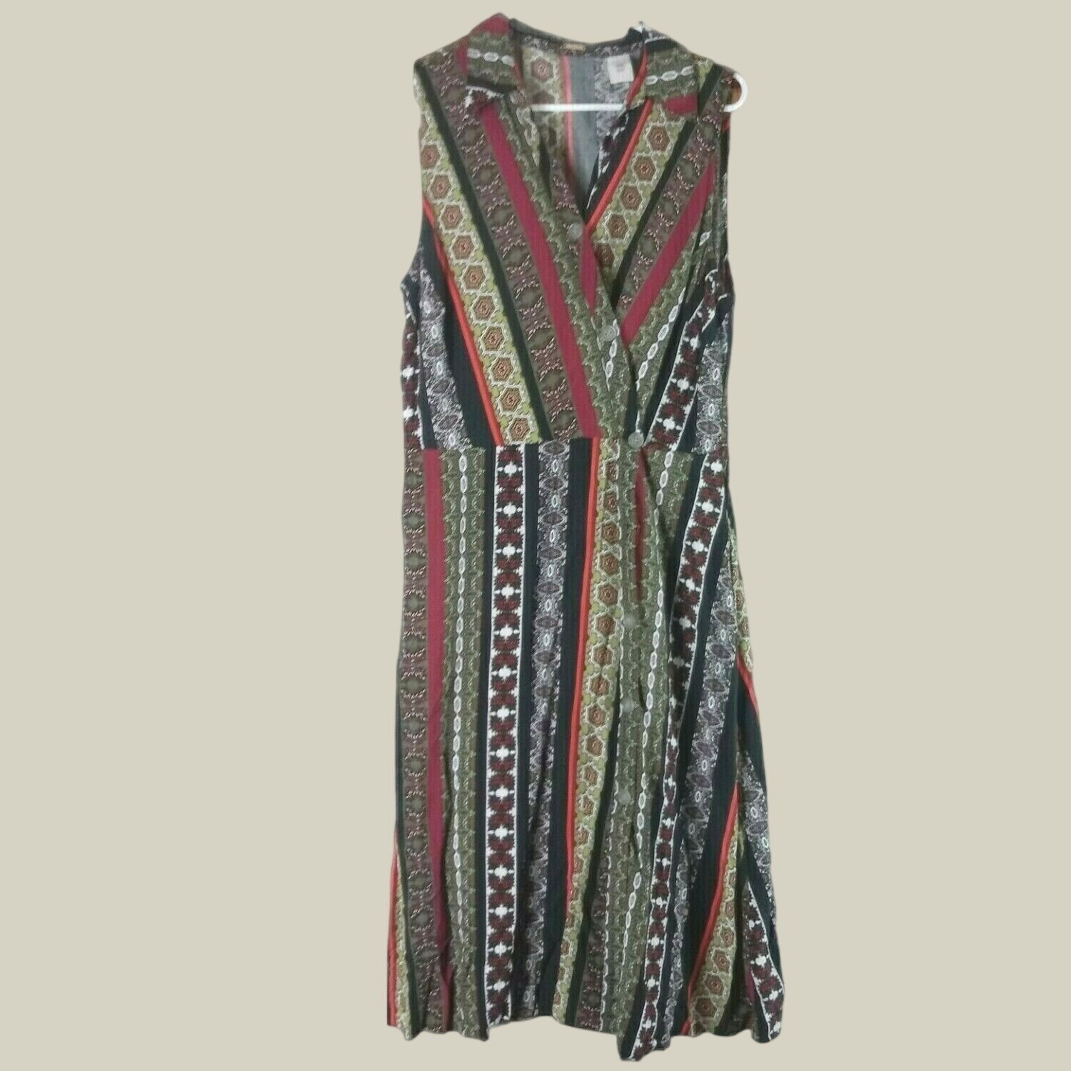 T Tahari Boho Geometric Maxi Wrap Dress Sleeveless Womens Large Vacation Resort