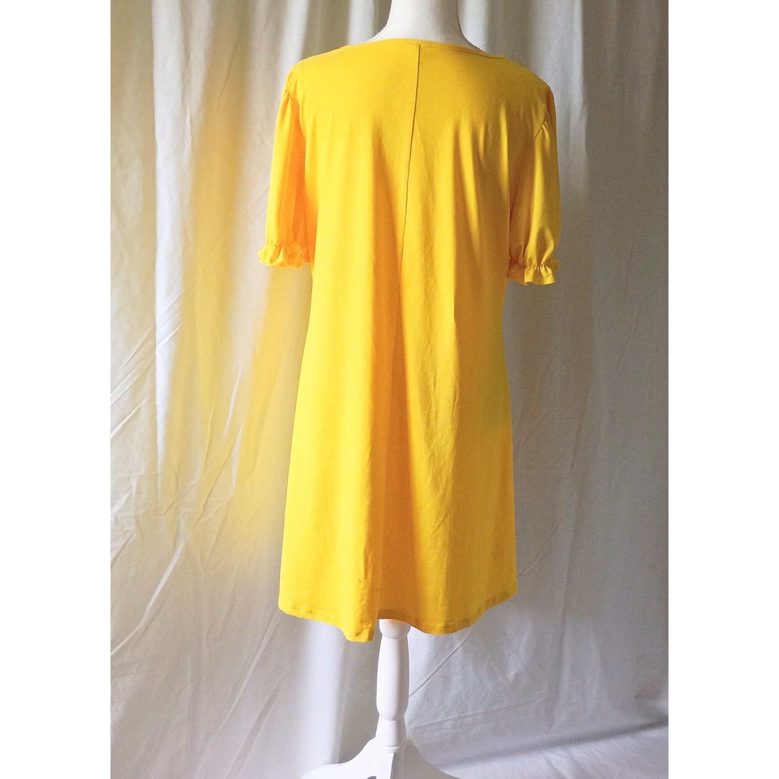 Yellow Square Neck Puff Sleeve Shift Dress Athletic Leisure Casual XL