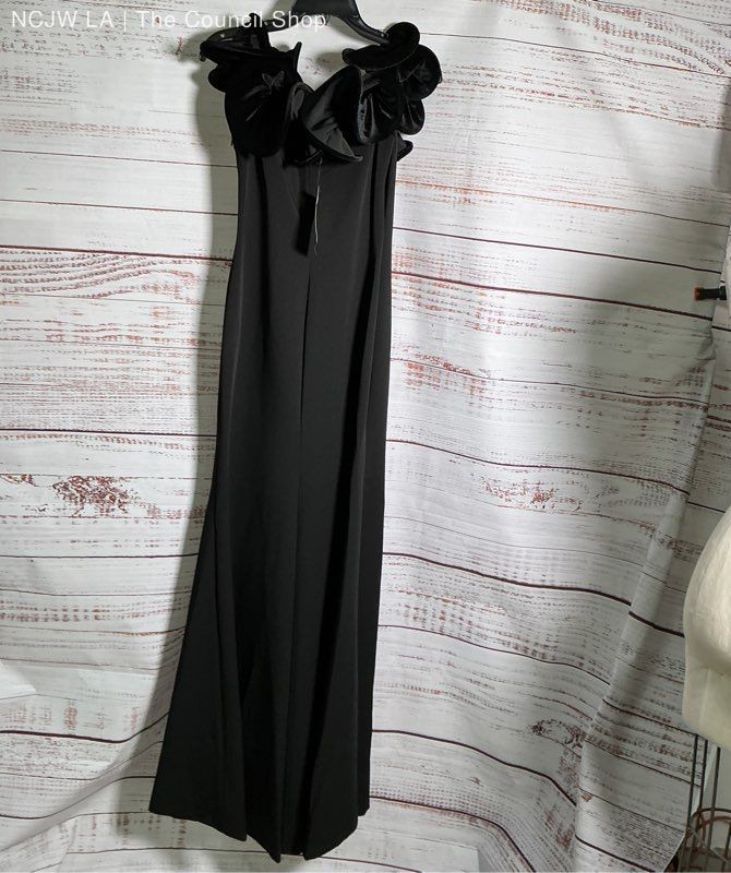 NWT Alberto Makali Black Long Dress with Velvet Ruffled Neckline Size 2