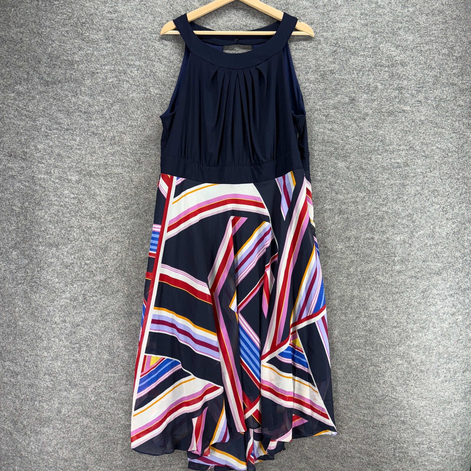 Roz & Ali Dress Women 18 Plus Blue Striped Shift Midi Sleeveless Lined Casual