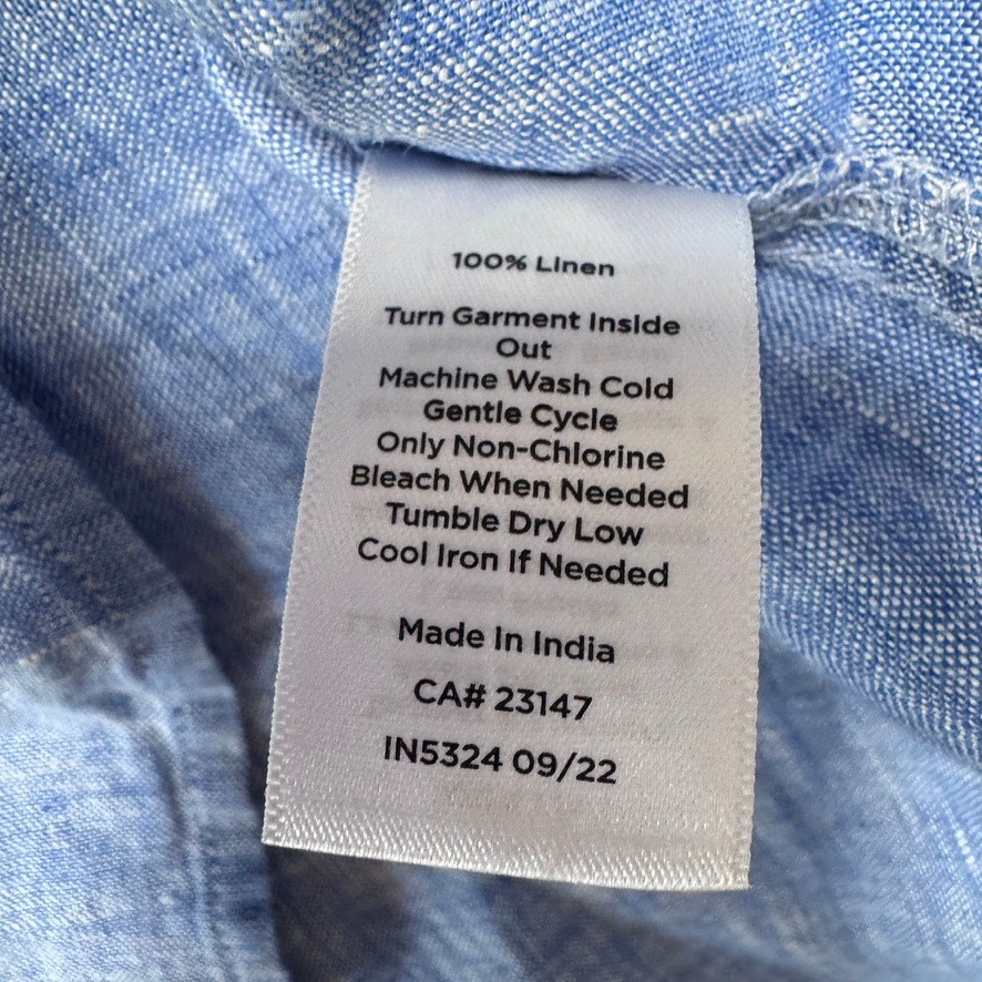 Talbots Blue 100% Linen Belted Shirtdress Small Roll Tab Sleeve Coastal