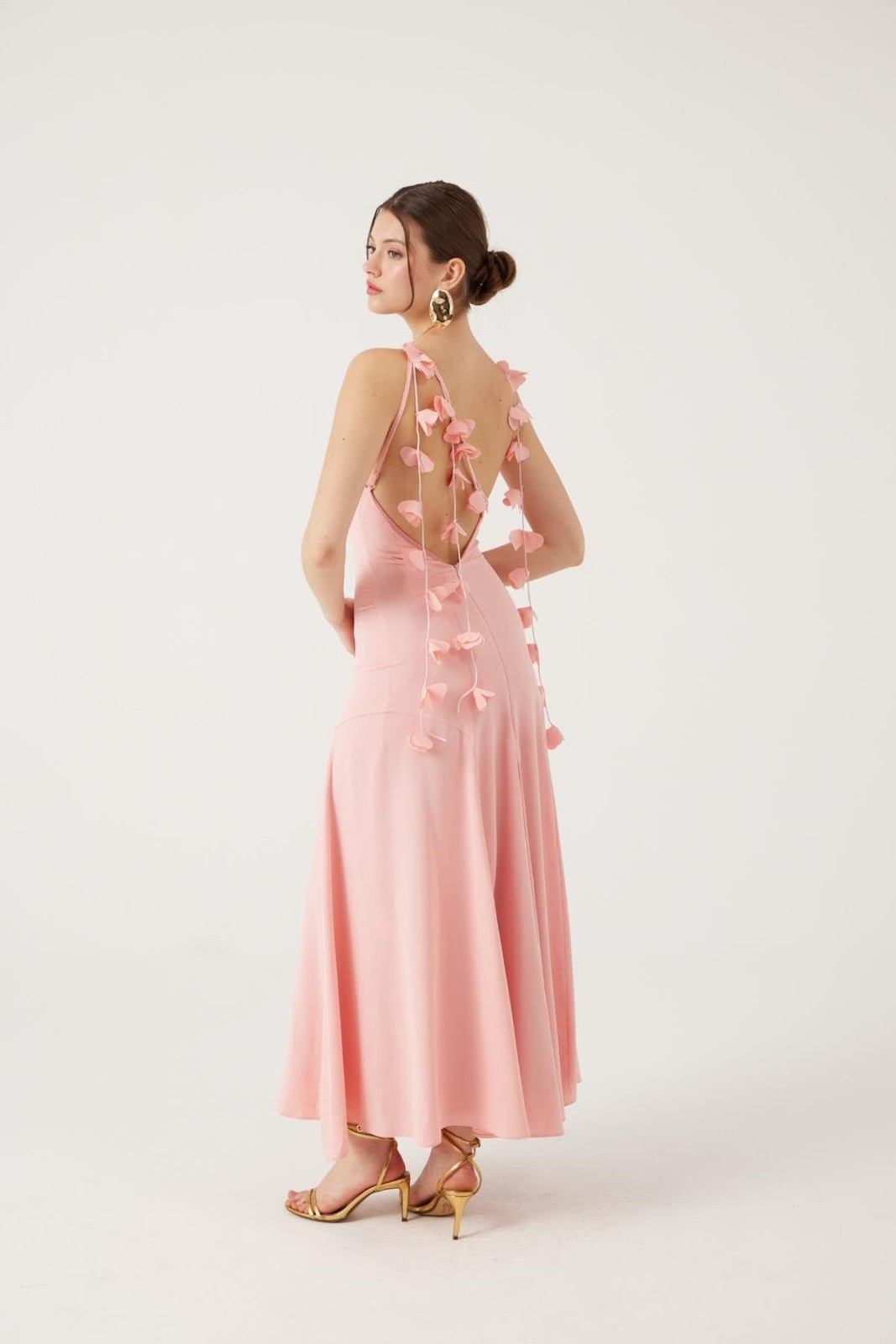 Pink Halter Backless Satin Maxi Dress Appliqué Zip Party/Cocktail Size XS