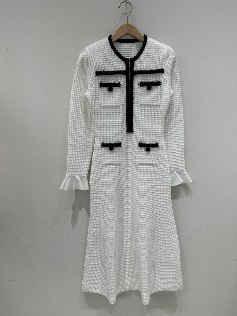 Self Portrait Handmade pearlS knitted dress A-line silm waist long sleeve women