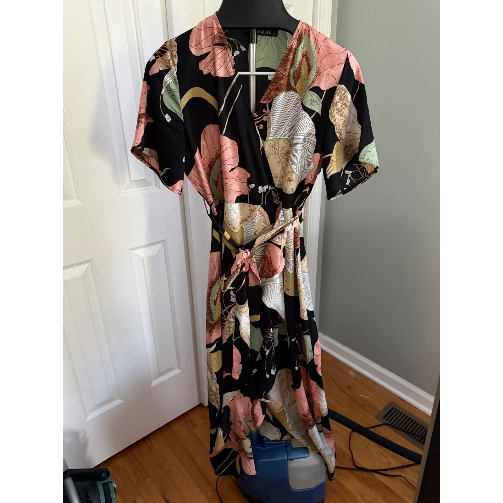 Girl In Mind Floral Wrap Maxi Dress Black Garden Party Boho UK 14 US 10
