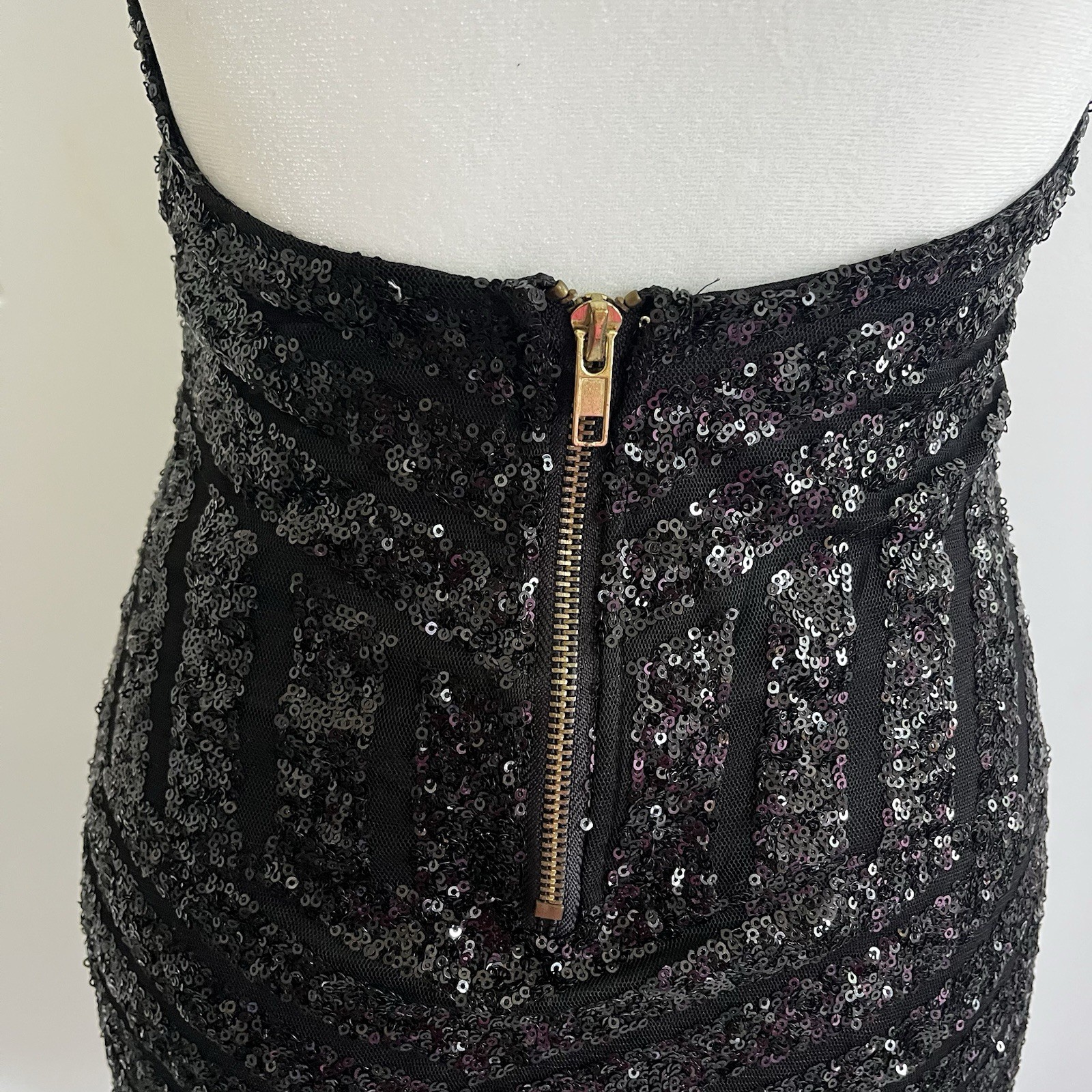 REVERSE Black Sequin Halter Neck Bodycon Knee Length Dress S Lined Zip